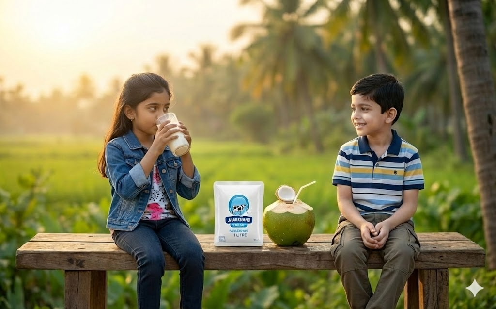 Jharkhand Fresh - Children enjoying fresh milk and coconut water